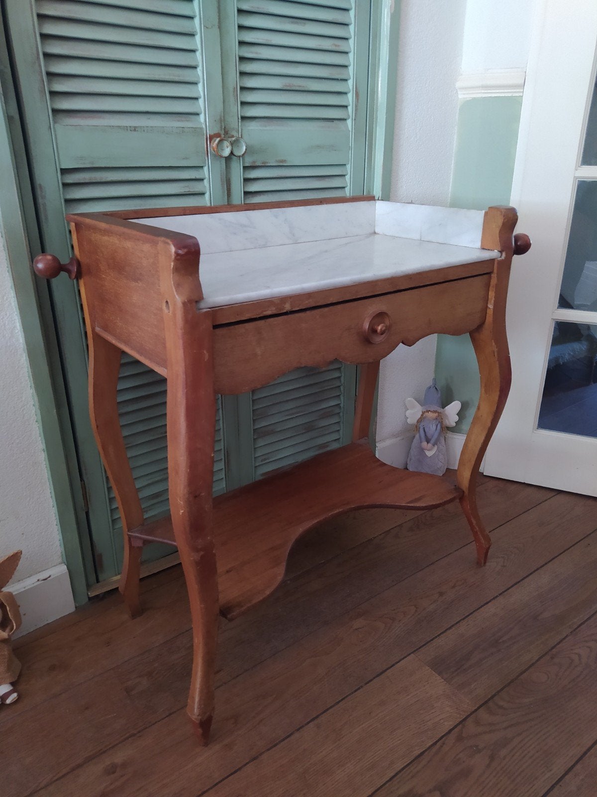 Brocante oud marmer waskom kastje met lade, Ophalen