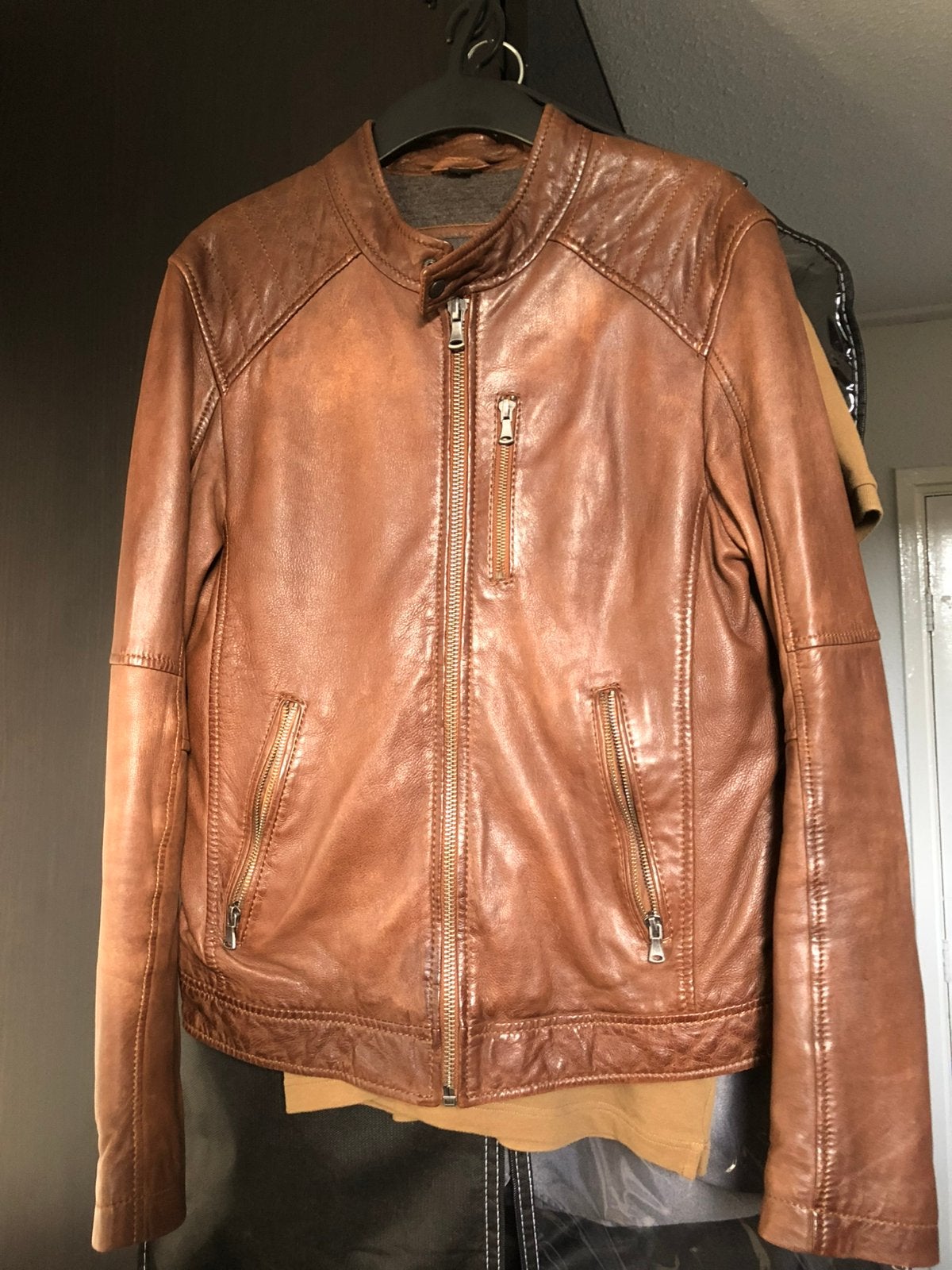 Echt leer jacket mt S, Kleding | Heren, Ophalen of Verzenden, Gedragen, Maat 46 (S) of kleiner, Bruin