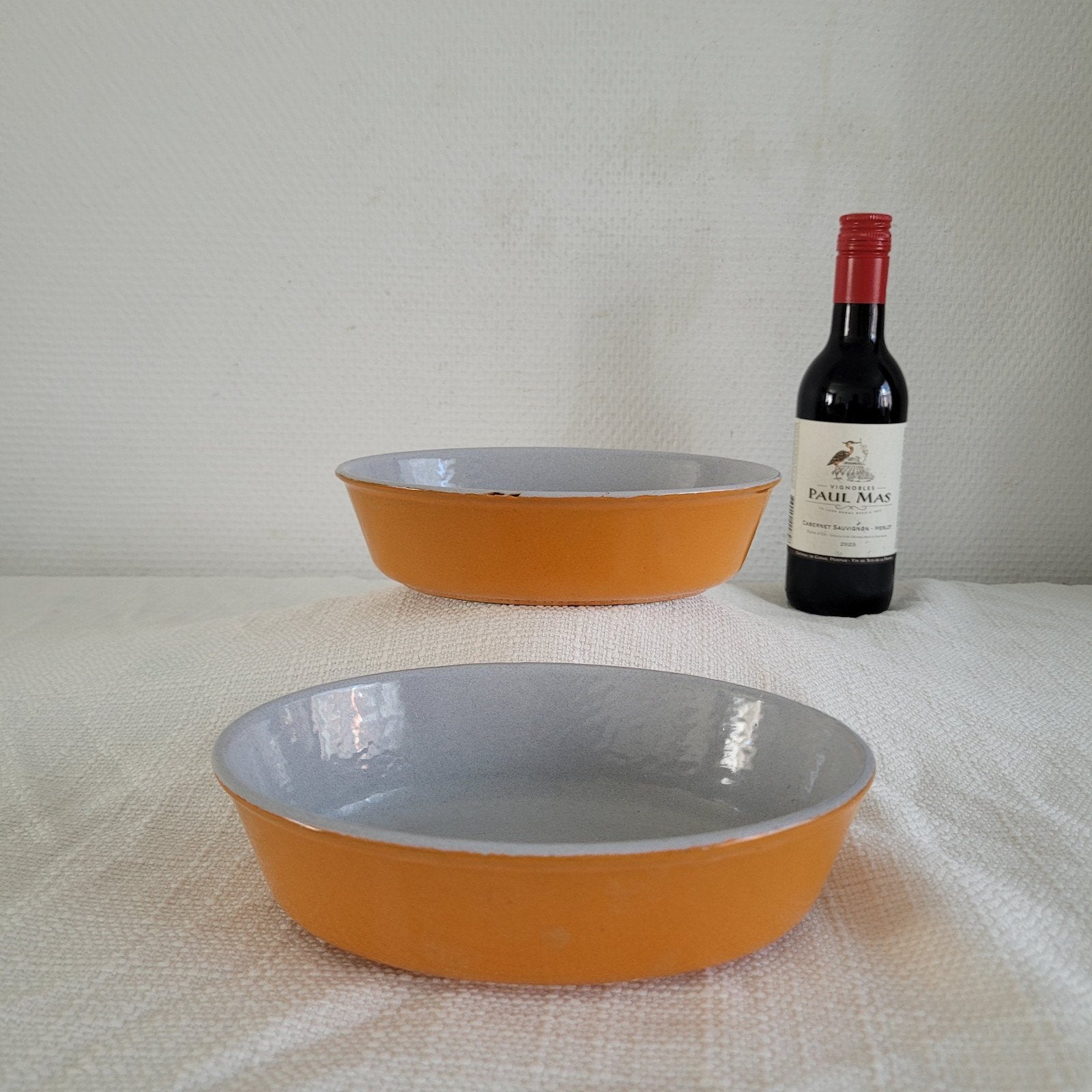Le creuset 2 gietijzer emaille braadpan ovenschaal braadslee, Gebruikt, Ophalen of Verzenden, Geschikt voor inductie, Braadpan