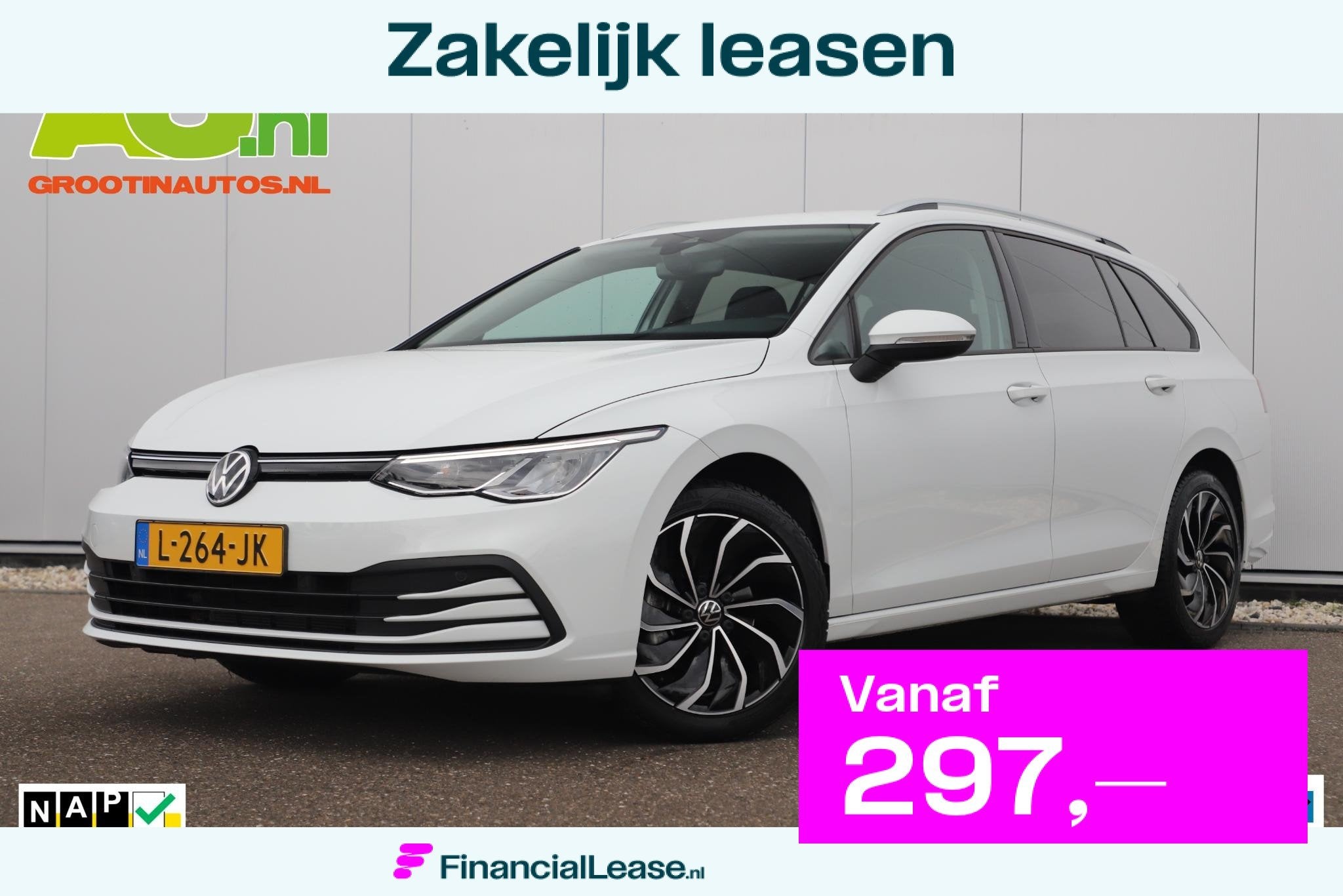 Volkswagen Golf Variant 1.0 eTSI Life Automaat Navigatie Car, Stof, Gebruikt, Met garantie (alle), Wit