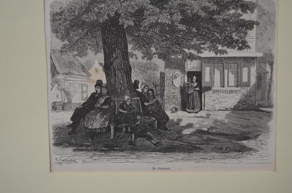 Kleine ets getiteld 'de Klapbank' Laplante ca. 1870, Ophalen of Verzenden, Dagelijks leven, Ets, 1800 - 1899