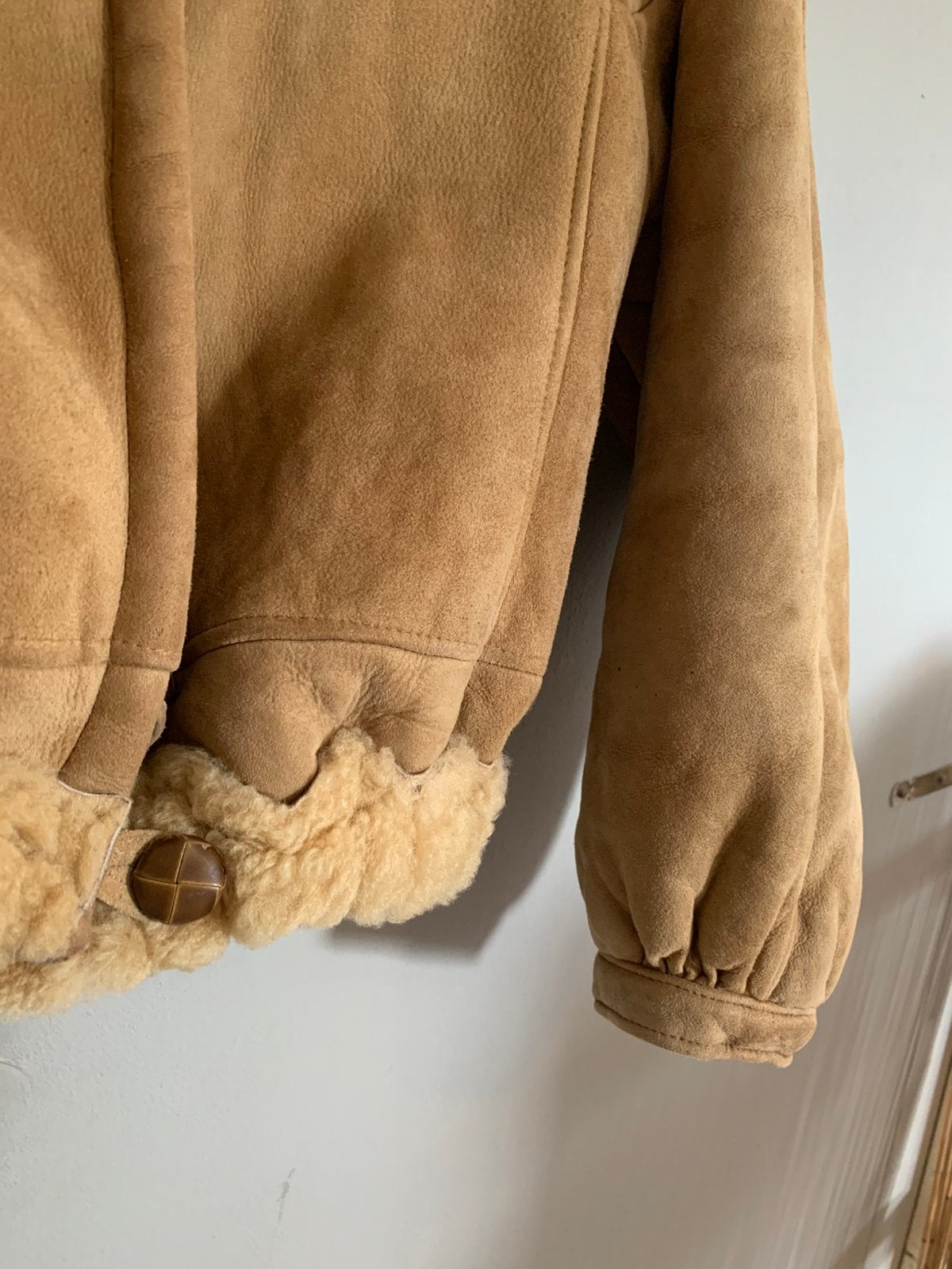 Vintage lammy bomberjack S M shearling cropped jas, Maat 38/40 (M), -, Beige, -