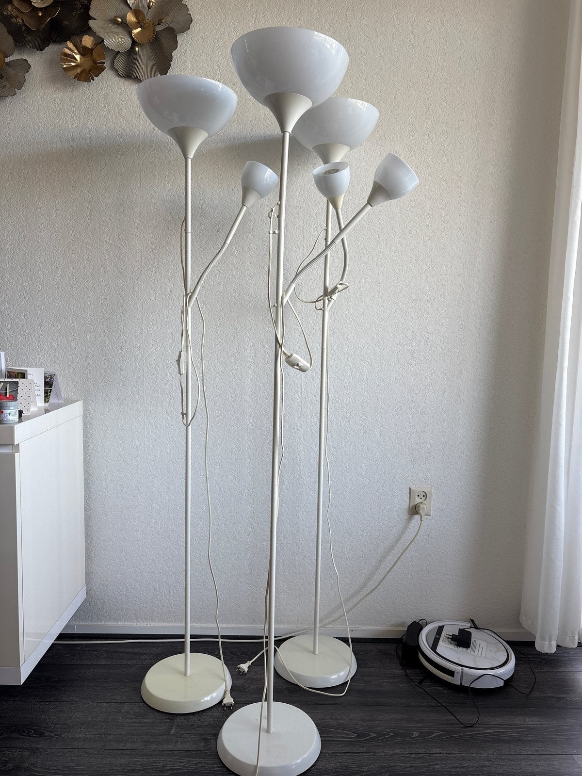 Set van 3 witte vloerlampen met leeslampjes, Ophalen, Gebruikt, Metaal, 150 tot 200 cm