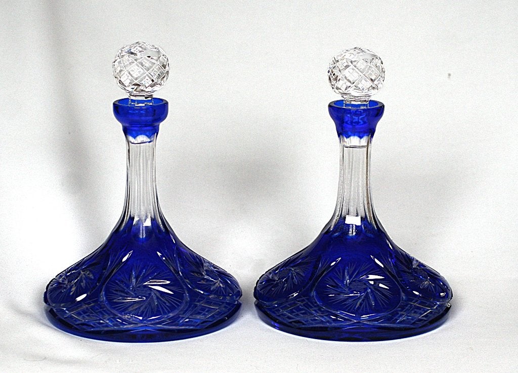 Twee Kobalt Blauwe Scheeps Karaffen, Antiek en Kunst, Ophalen of Verzenden