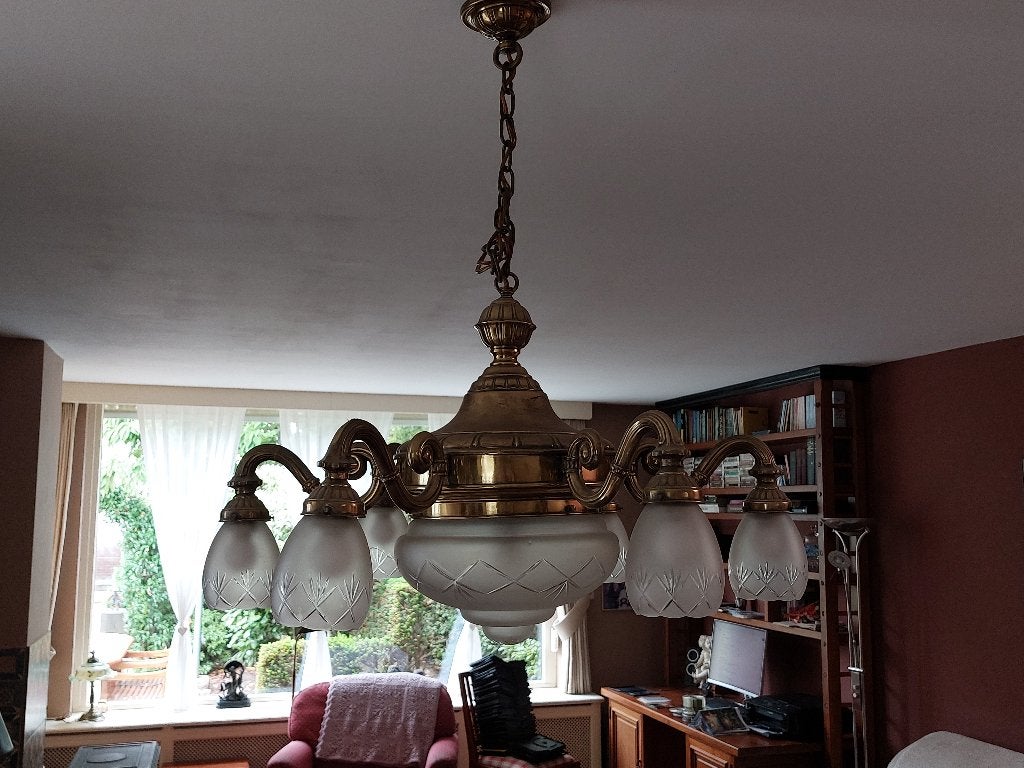 Oude koperen plafondlamp, Ophalen, Gebruikt