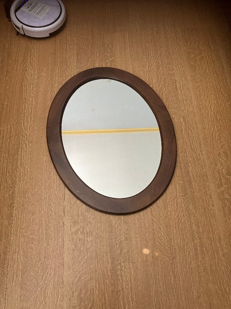 Ovale spiegel met houten frame, Ophalen of Verzenden, Zo goed als nieuw, Minder dan 100 cm, Ovaal