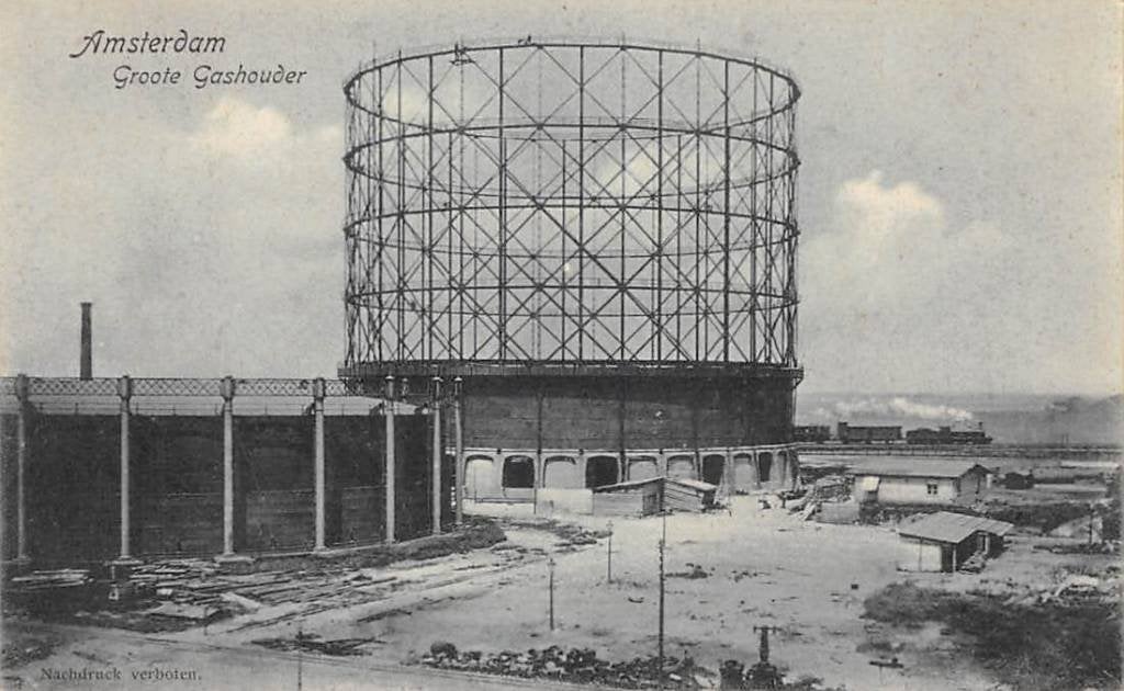 Amsterdam Grote Gashouder Stoomtrein Spoorwegen 1905 Treinen, Ophalen of Verzenden, Voor 1920, Gelopen, Noord-Holland