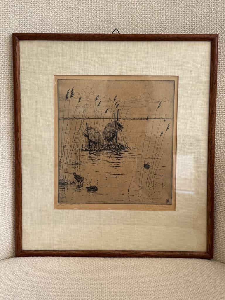 ets Einekuorren nr 75/100 Johan Hemkes 1944, Antiek en Kunst, Kunst | Etsen en Gravures, 33 cm, Ets, 37 cm, 1900 - 1949