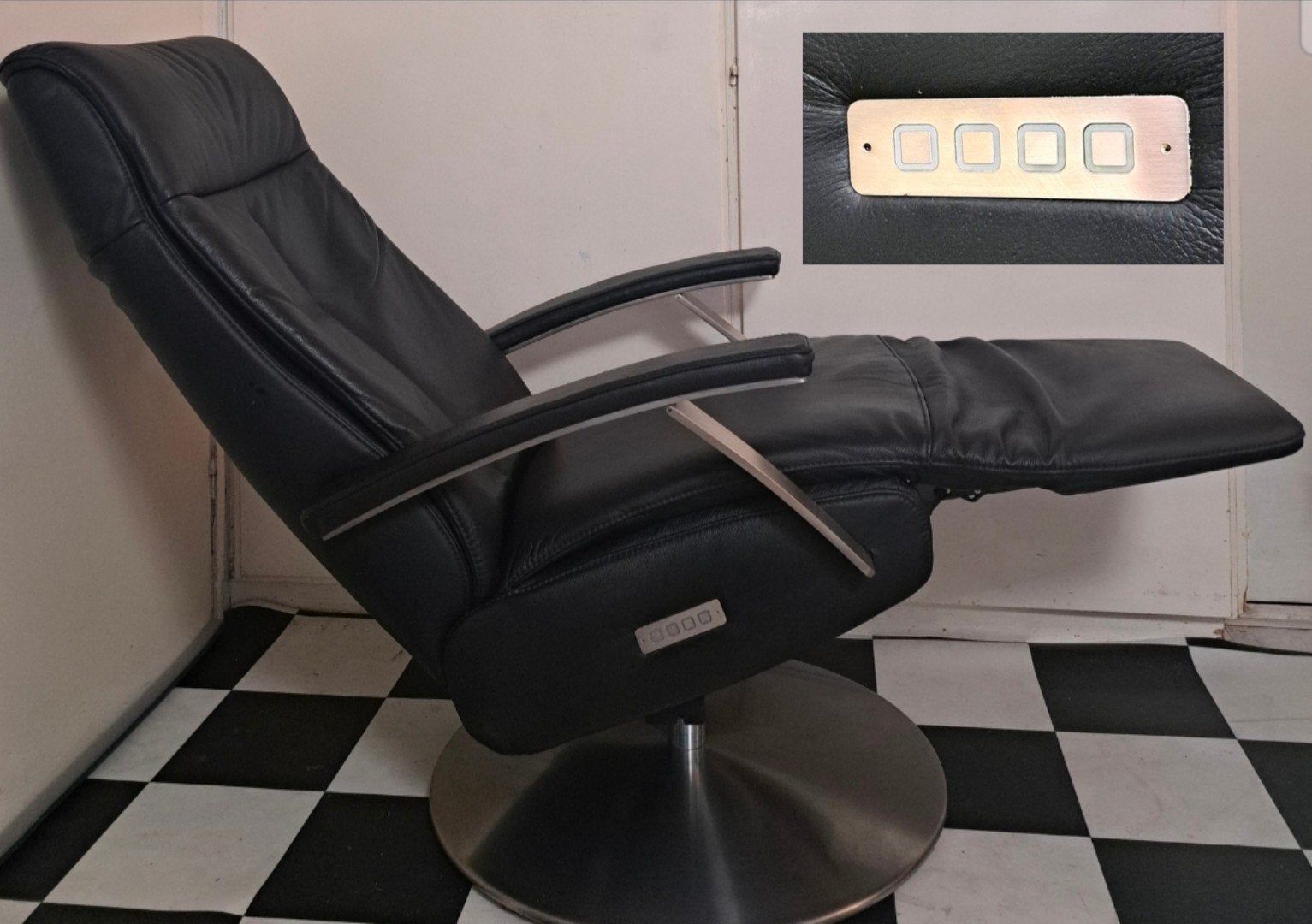 Luxe Prominent S-100 Sta op relaxfauteuil op accu  Leder zwa, Huis en Inrichting, Fauteuils, Ophalen, Zo goed als nieuw, Leer