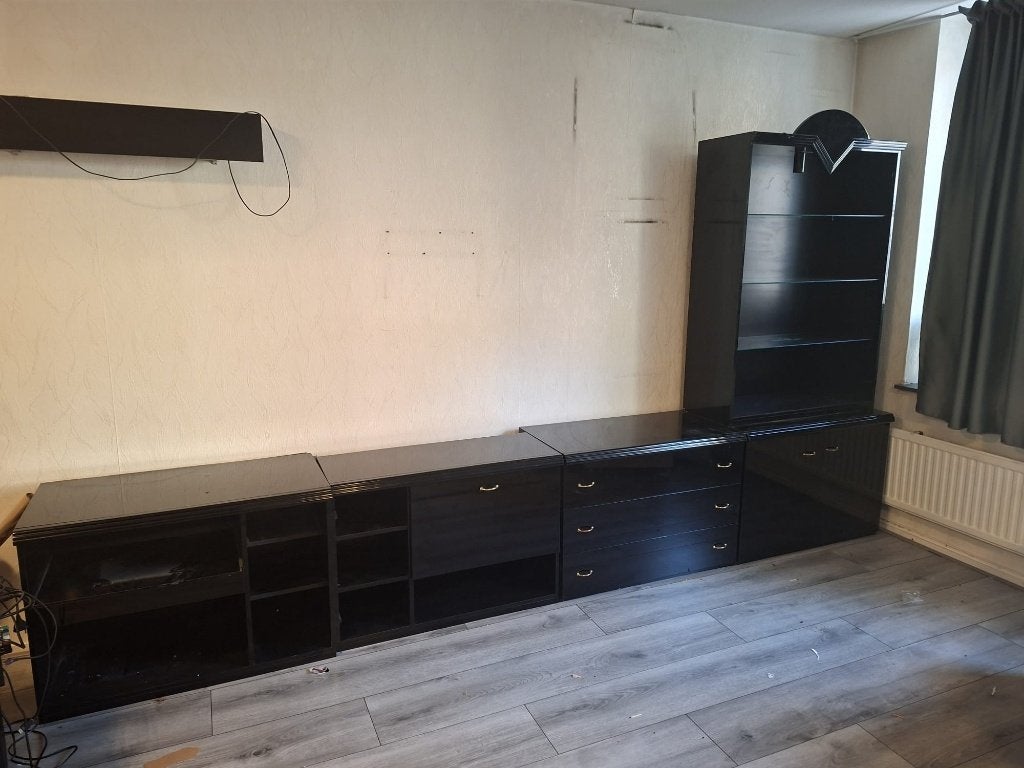 T.e.a.b. Wandkast hoogglans zwart, Ophalen, 200 cm of meer, 300 cm of meer, Zo goed als nieuw