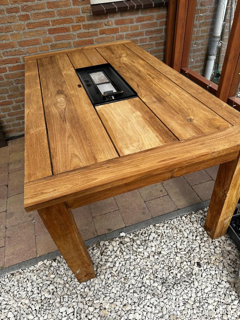 vuurtafel teakhout (massief) met brander, Ophalen, Nieuw