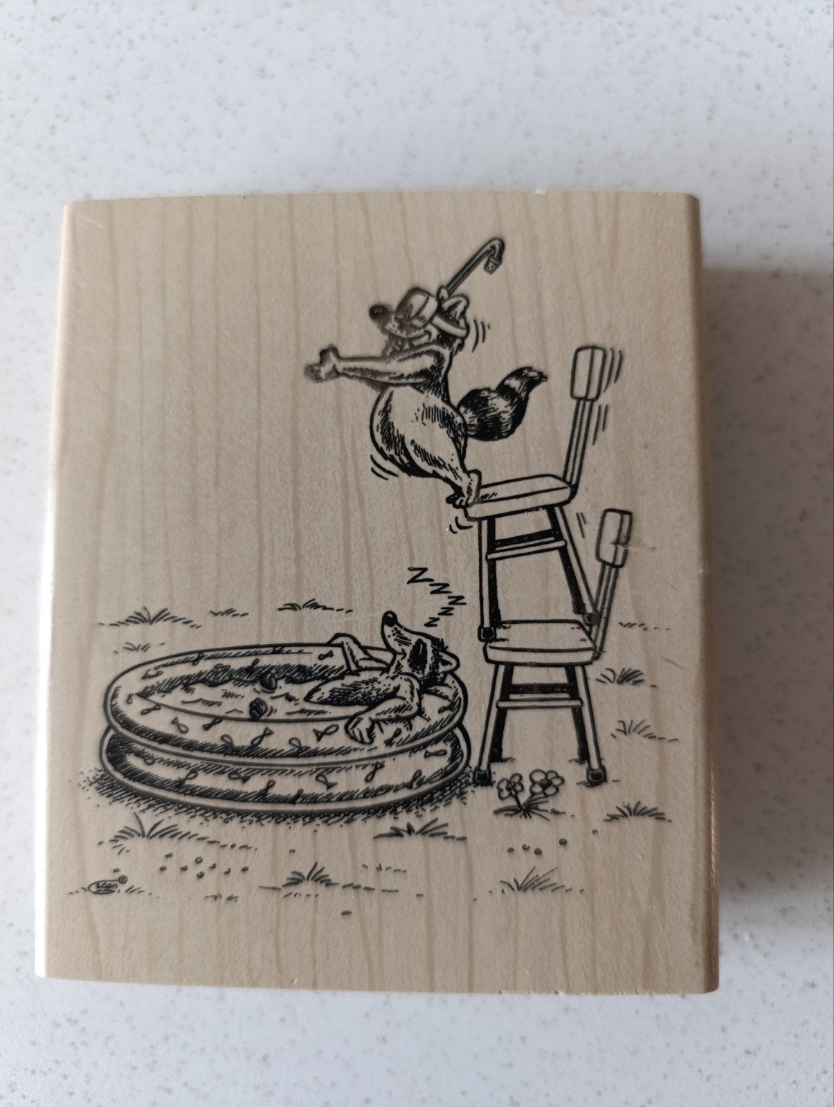Leuke Bengel stempel met zwembad, Ophalen of Verzenden, Gebruikt, Houten stempel