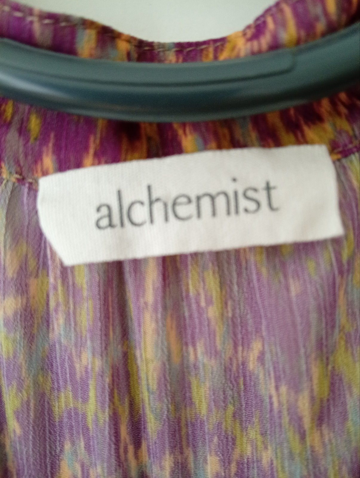 Alchemist Blouse Maat 38 (M) - Paars/Geel Patroon, Kleding | Dames, Maat 38/40 (M), Verzenden, Paars, Zo goed als nieuw