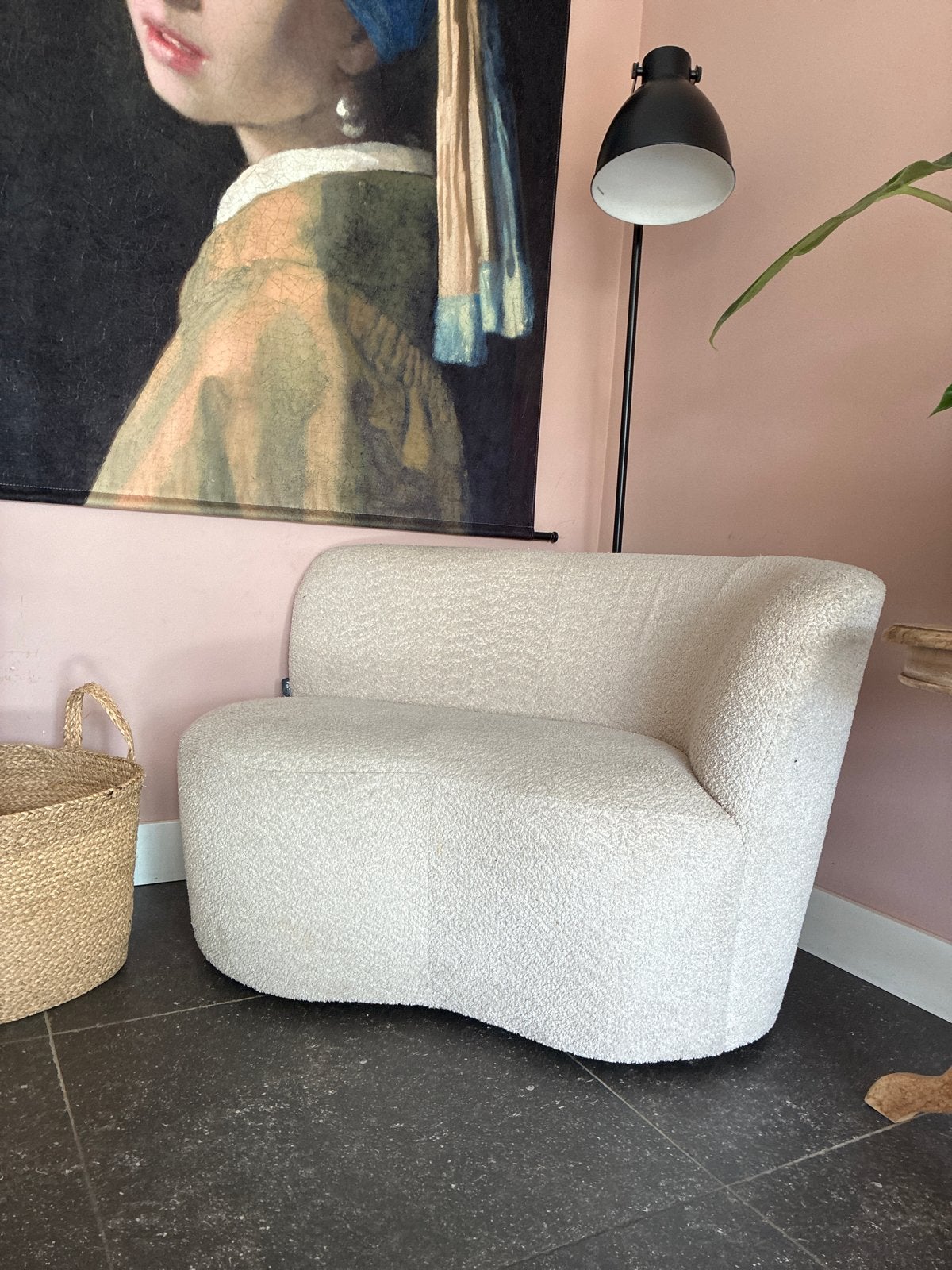Crèmekleurige Bouclé Stoffen Bankstel, Huis en Inrichting, Ophalen, 150 tot 200 cm, Tweepersoons, 75 tot 100 cm