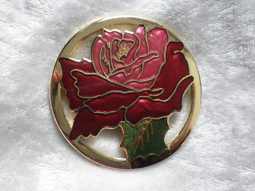 Mooie Ronde Cloissonnee Broche - Roos, Verzenden, Overige materialen, Broche