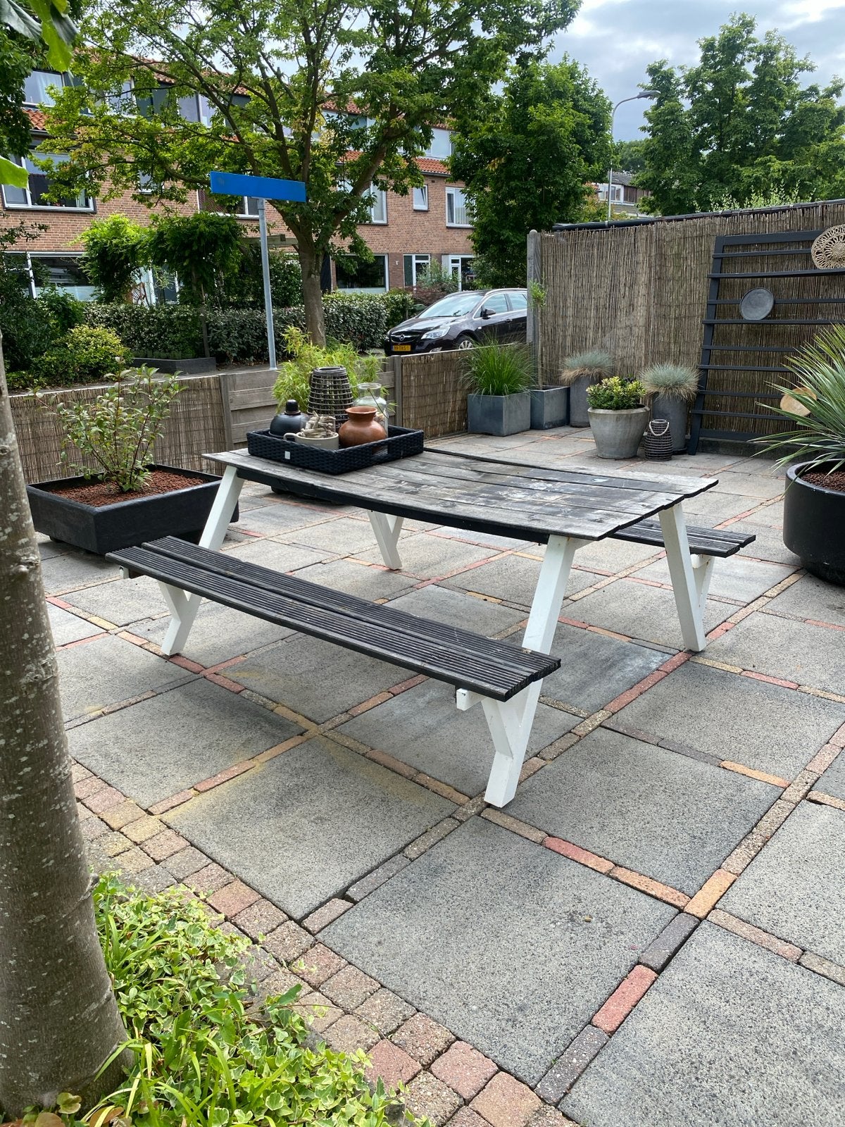 Metalen picknicktafel GRATIS - Gebruikt, Ophalen, Gebruikt, Rechthoekig, Hout