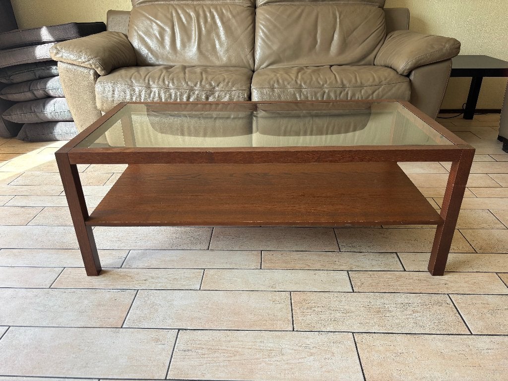 IKEA Salontafel 120x60x45 cm met glazen blad, Ophalen, Gebruikt, 100 tot 150 cm, Overige houtsoorten