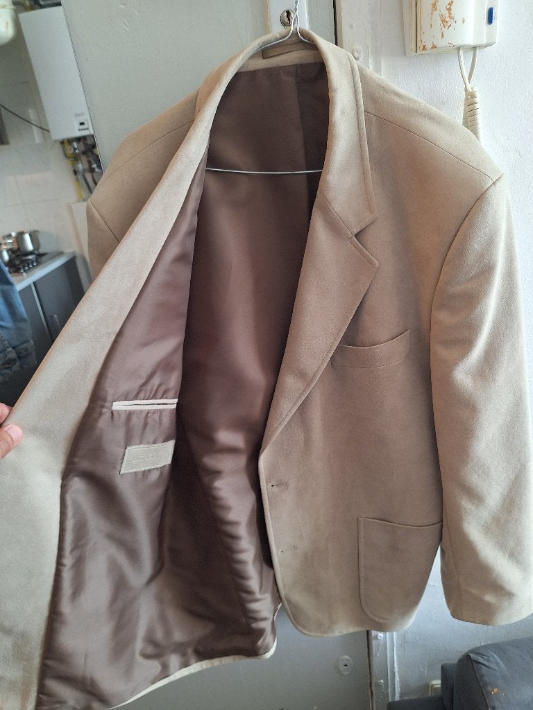 Prachtige creme suede heren colbert, maat L/54, Ophalen of Verzenden, Zo goed als nieuw, Maat 52/54 (L), Beige
