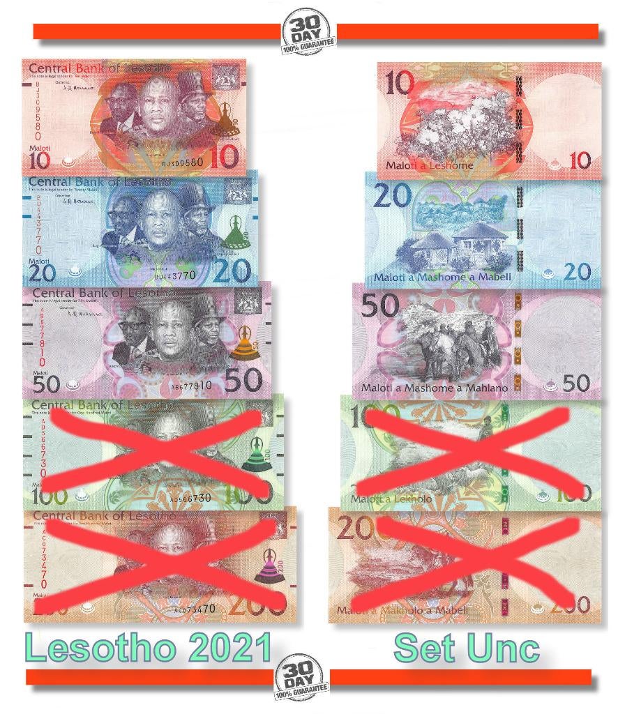 Lesotho set 10-20-50 Maloti 2022 Unc, Ophalen of Verzenden, Overige landen, Setje