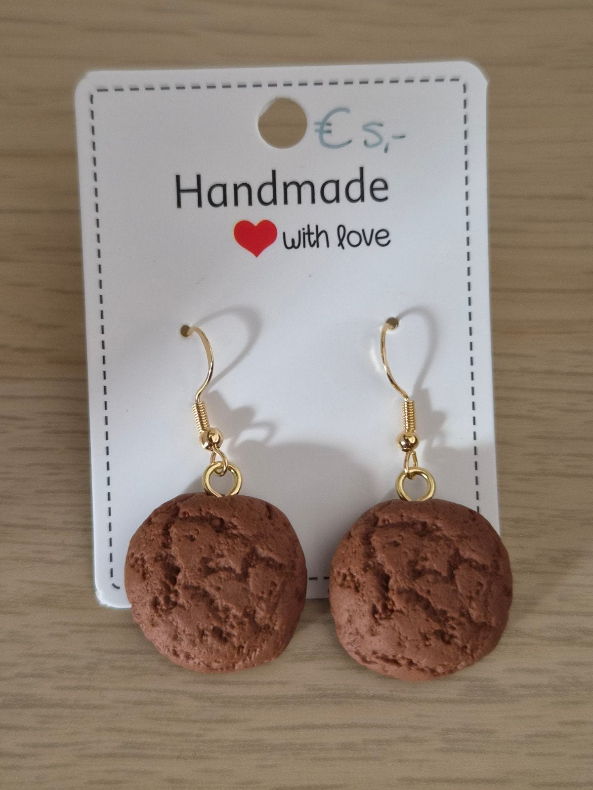 Handgemaakte oorbellen pepernoot/pepernoten, Sinterklaas, Overige materialen, Hangers, Bruin, Nieuw