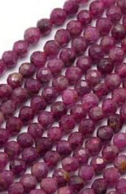 DMbeads: 3mm natuurlijke faceted Robijn    streng.., Ophalen of Verzenden, Nieuw, Kraal