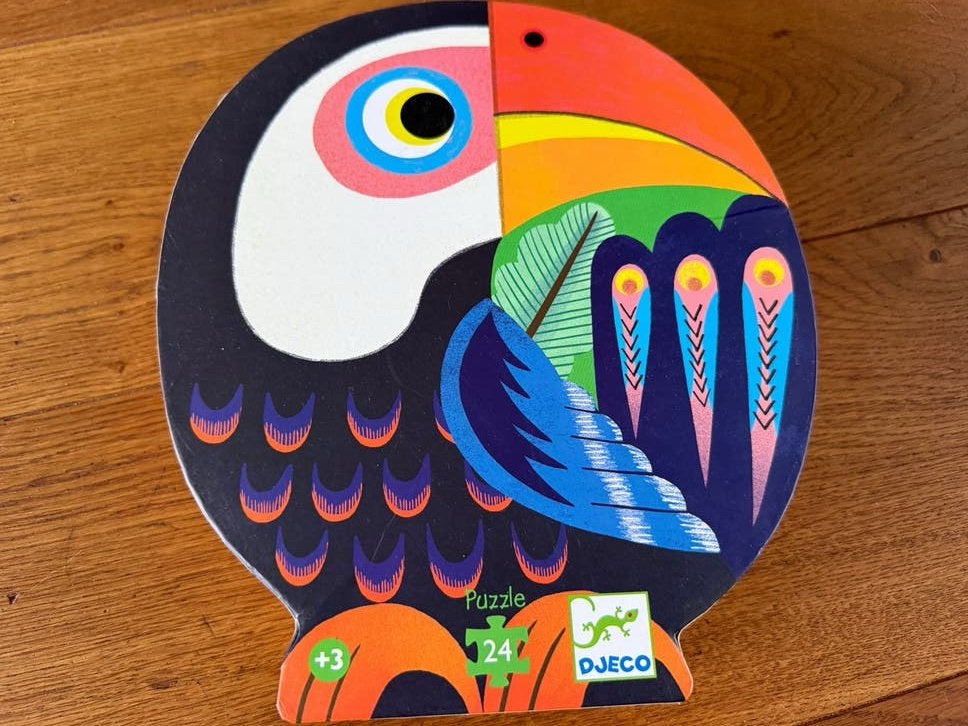 Leuke puzzel van Djeco: Coco de Toekan (24 stukjes), Ophalen, 10 tot 50 stukjes, Gebruikt, 2 tot 4 jaar