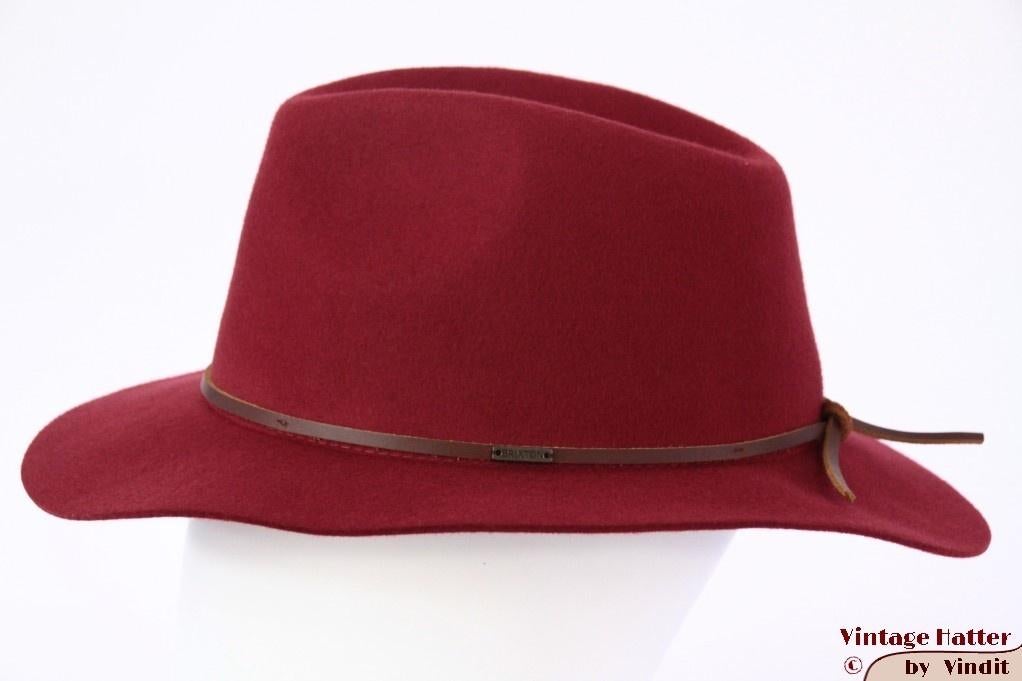 Gleufhoed Brixton Wesley cowhide donker rood 56-58 nieuw, Hoed, Brixton Wesley, Nieuw, Ophalen of Verzenden