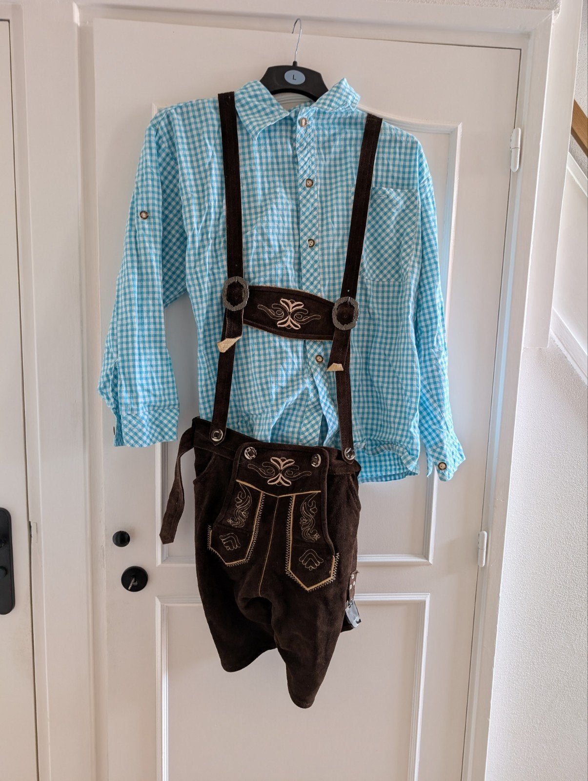 Lederhose met geruit overhemd - Oktoberfest outfit, Maat 52/54 (L), Onbekend, Ophalen of Verzenden, Kleding