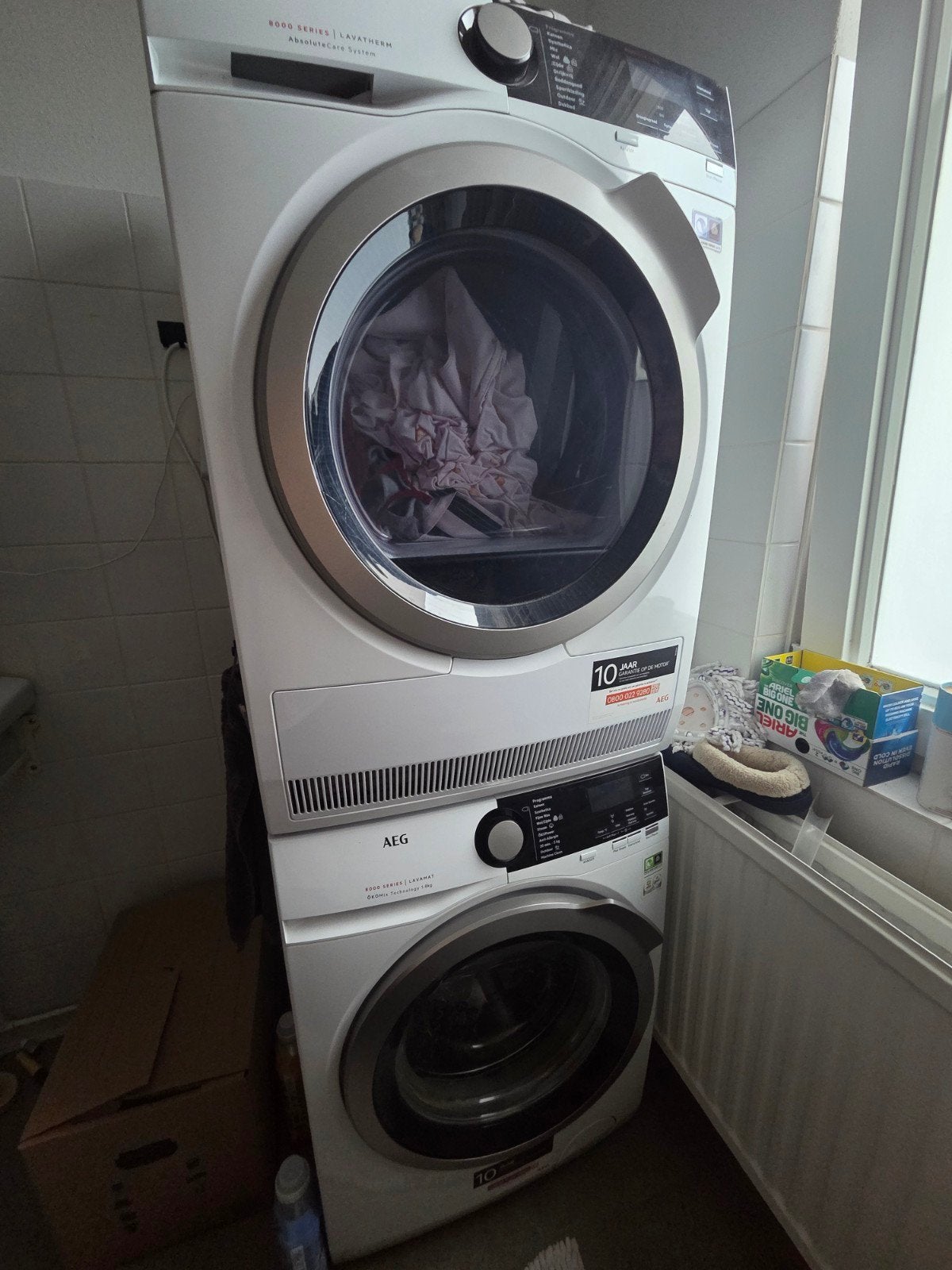 AEG 8000 Serie Lavamat Wasmachine en Lavatherm Droger, Witgoed en Apparatuur, Ophalen, Wolwasprogramma, Zo goed als nieuw, Voorlader
