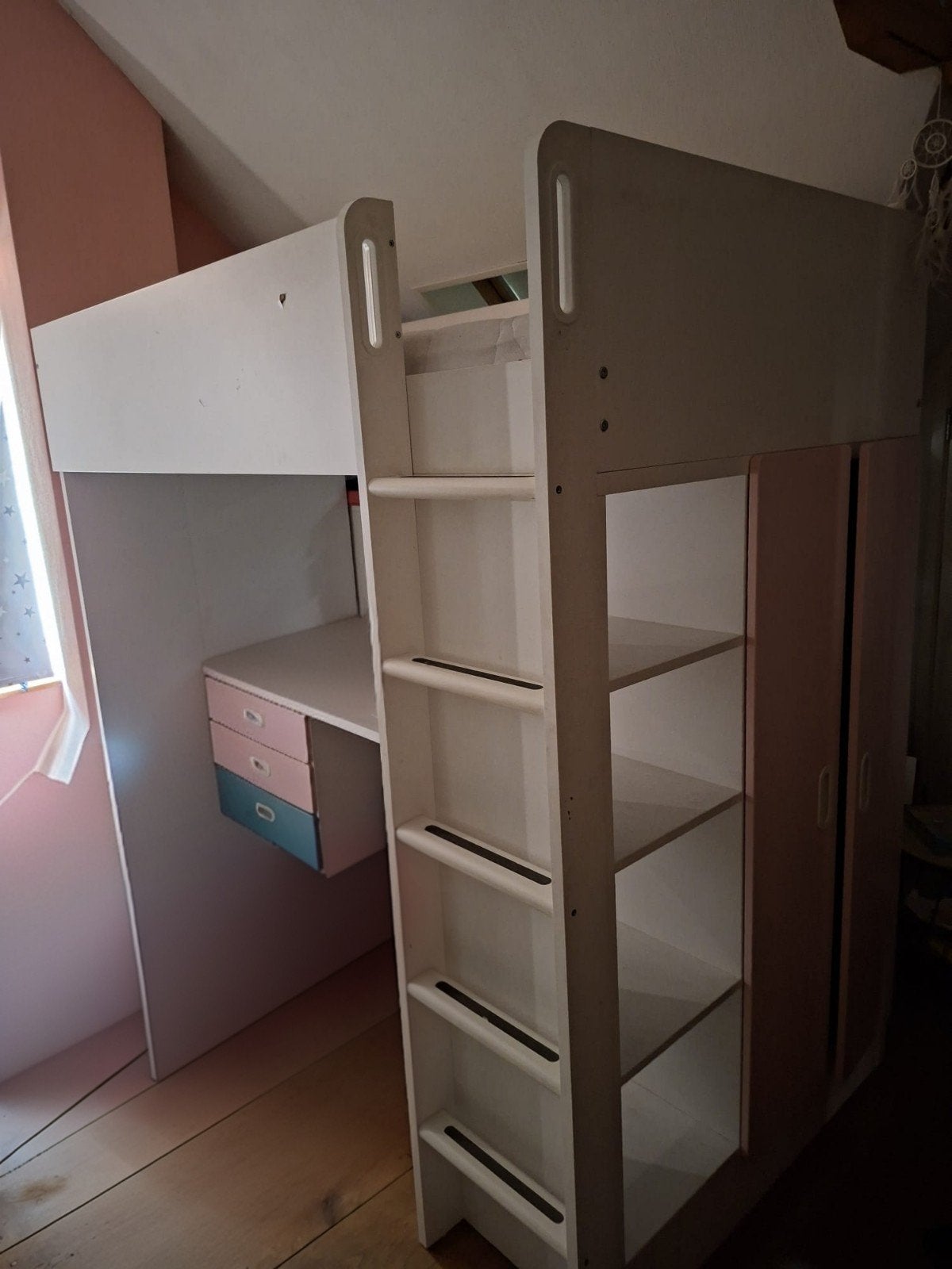 IKEA SMÅSTAD Hoogslaper met bureau en opbergruimte, Ophalen, 85 tot 100 cm, Gebruikt, Lattenbodem