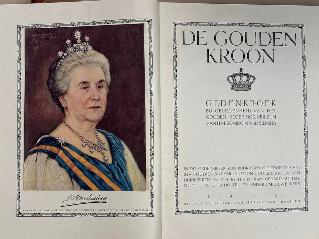 De Gouden Kroon - Gedenkboek Koningin Wilhelmina, Ophalen of Verzenden, Gebruikt, Nederland, Tijdschrift of Boek