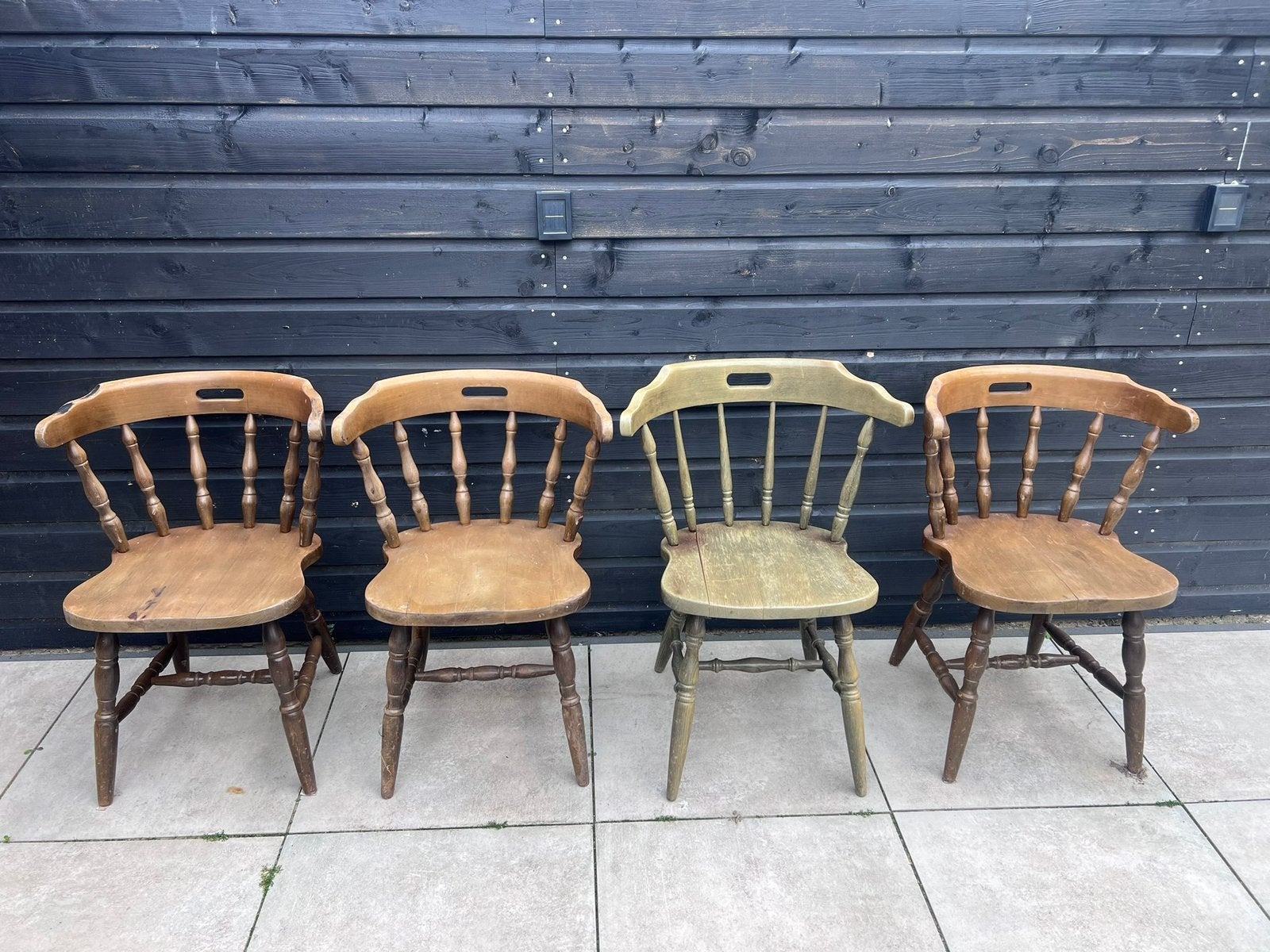 4 bruine cafe stoelen, Ophalen, Gebruikt, Bruin, Cafe
