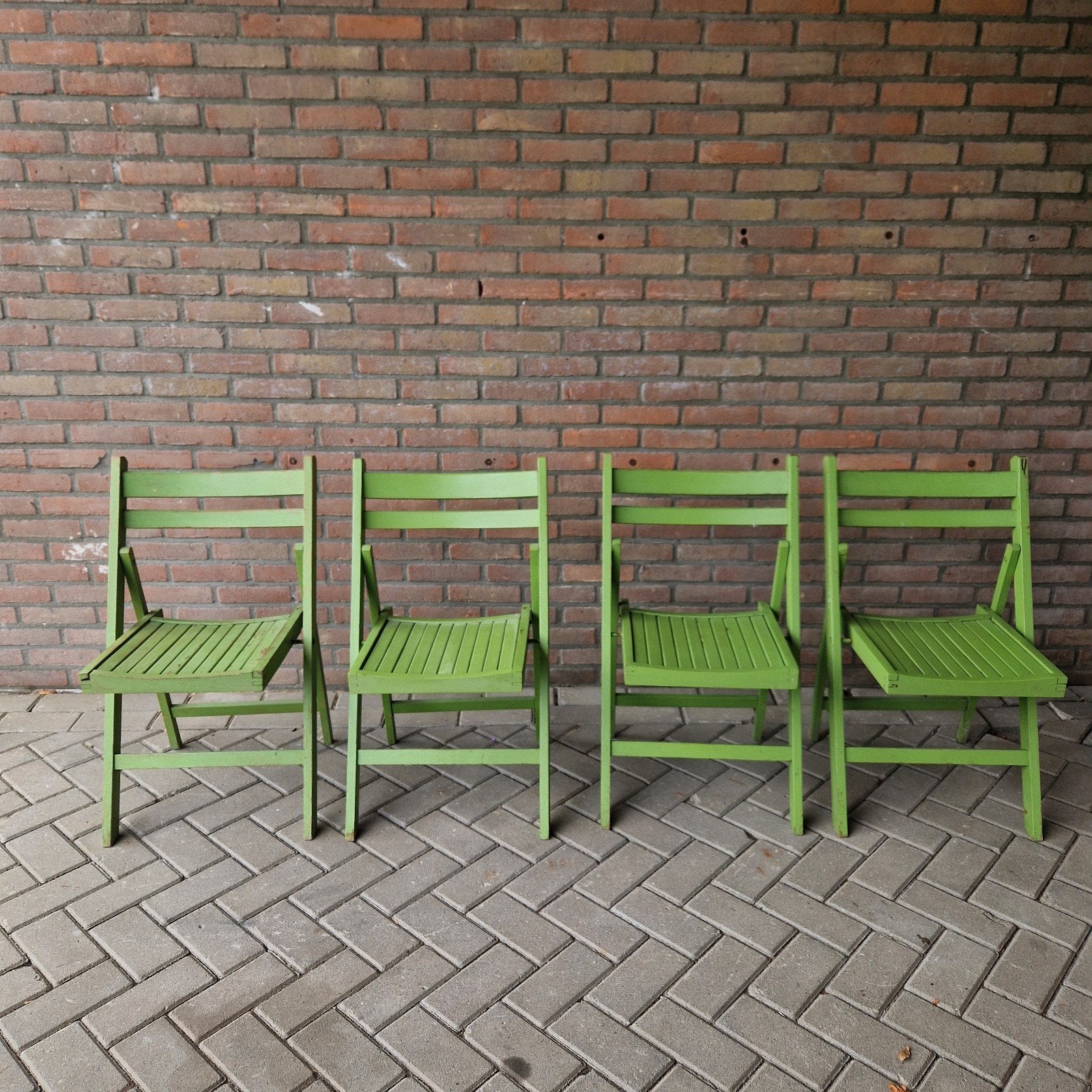 4 vintage klapstoelen groene hardhouten stoelen, Kolibrivintagehal@gmail.com, Gebruikt, Aaldertgeertsstraat 43 Olst, Kolibri vintage