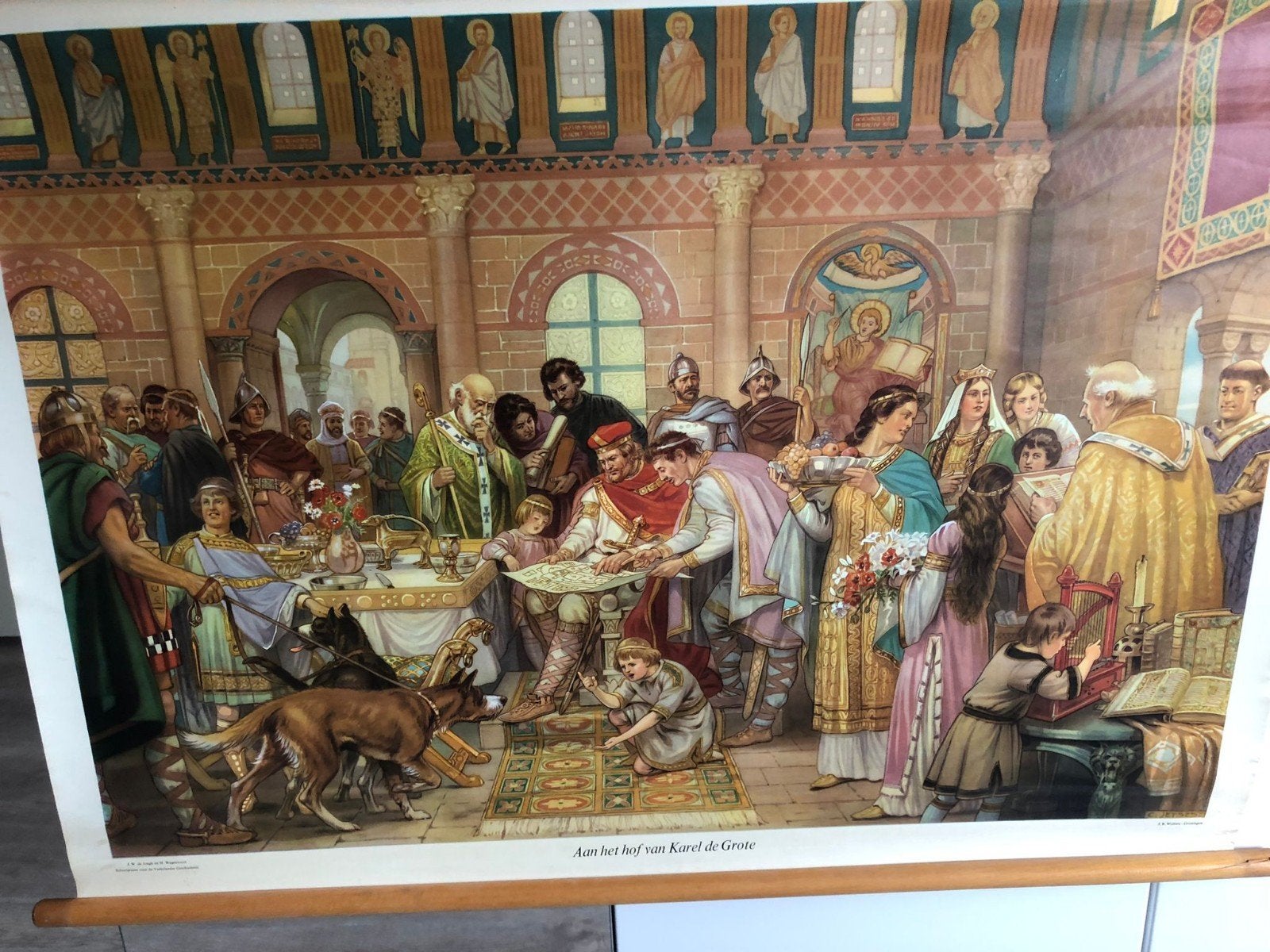 Vintage schoolplaat: Aan het hof van Karel de Grote, Ophalen of Verzenden
