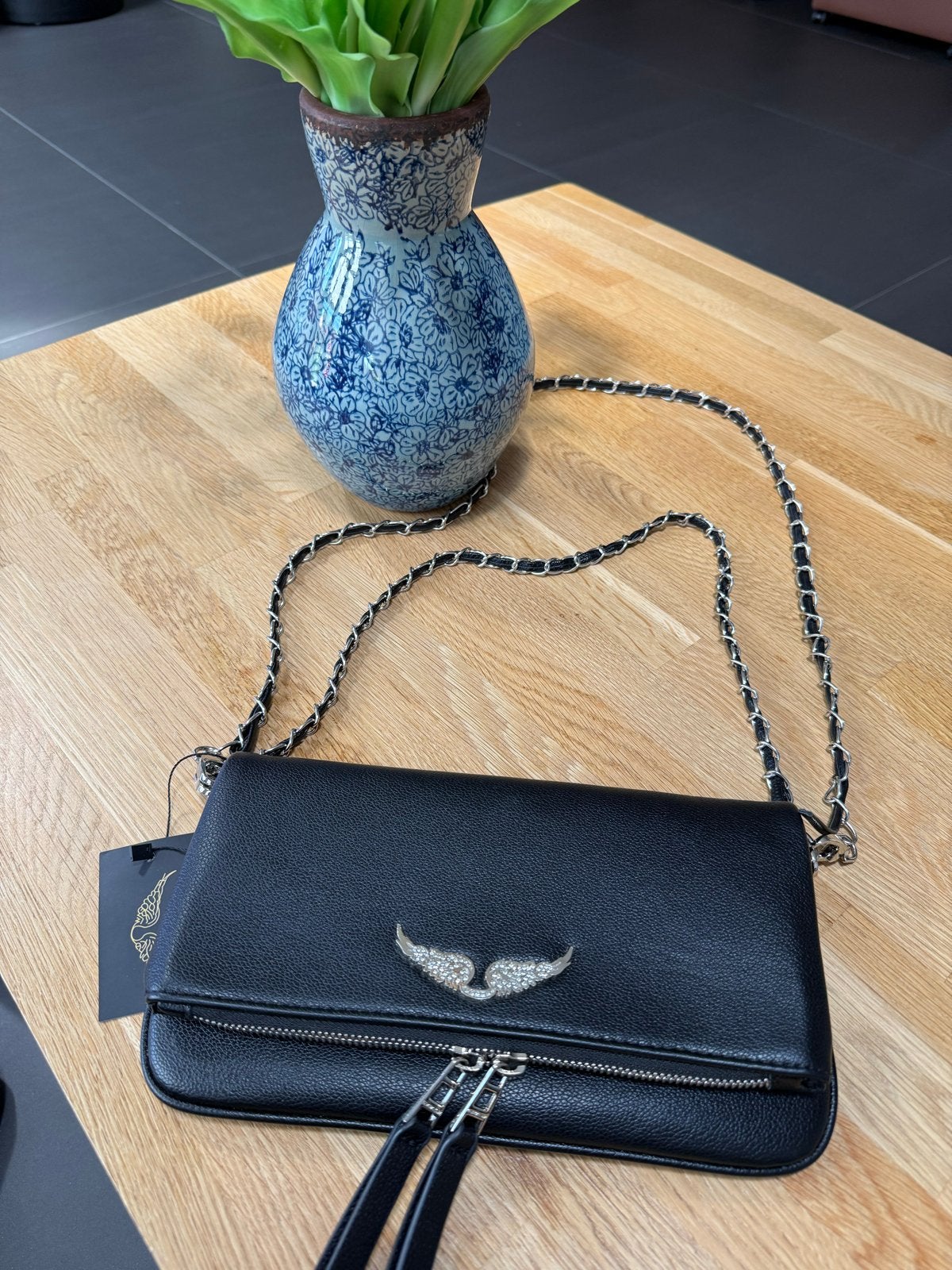 Zadig & Voltaire clutch tas - Zwart leer met zilveren kettin, Ophalen of Verzenden, Nieuw, Zwart, Avondtasje
