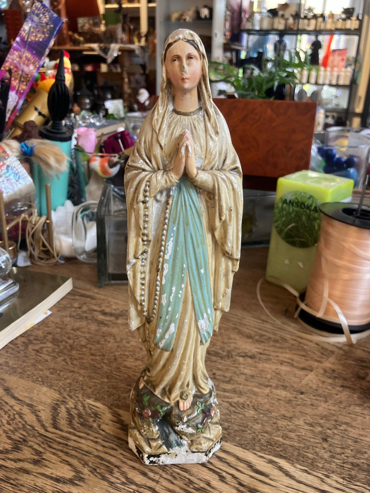 Vintage Mariabeeld - Biddende Maria met rozenkrans, Antiek en Kunst, Ophalen of Verzenden