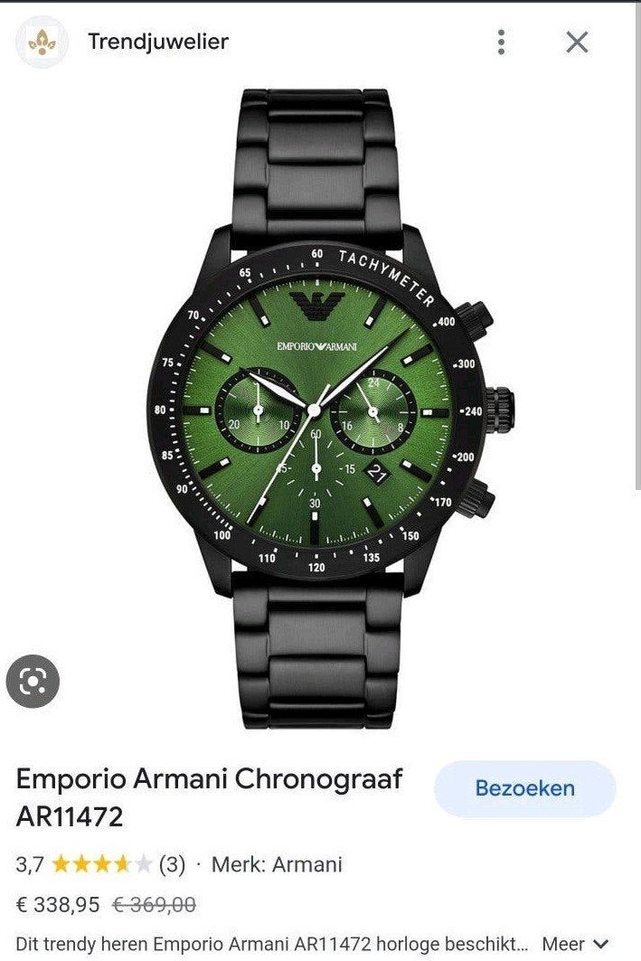 Emporio Armani Chronograaf AR11472 Herenhorloge Zwart/Groen, Overige merken, Staal, Staal, Polshorloge