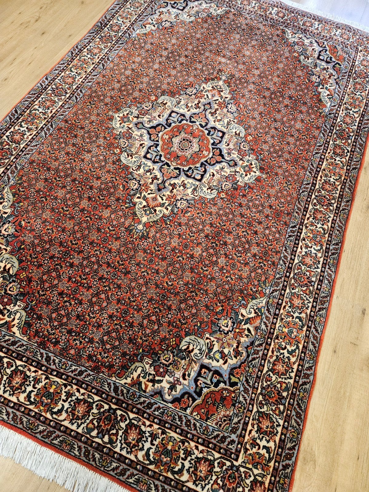 Vintage handgeknoopt perzisch tapijt bidjar 265x156, Tweedehands, Perzisch, Oranje, 150 tot 200 cm
