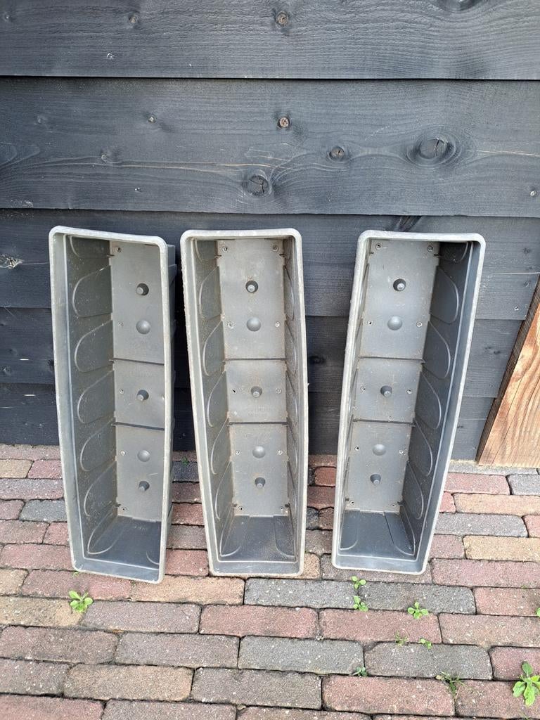 3 langwerpige kunststof Elho bloembakken, Tuin en Terras, Bloembakken en Plantenbakken, Ophalen, Kunststof, Gebruikt, Minder dan 30 cm