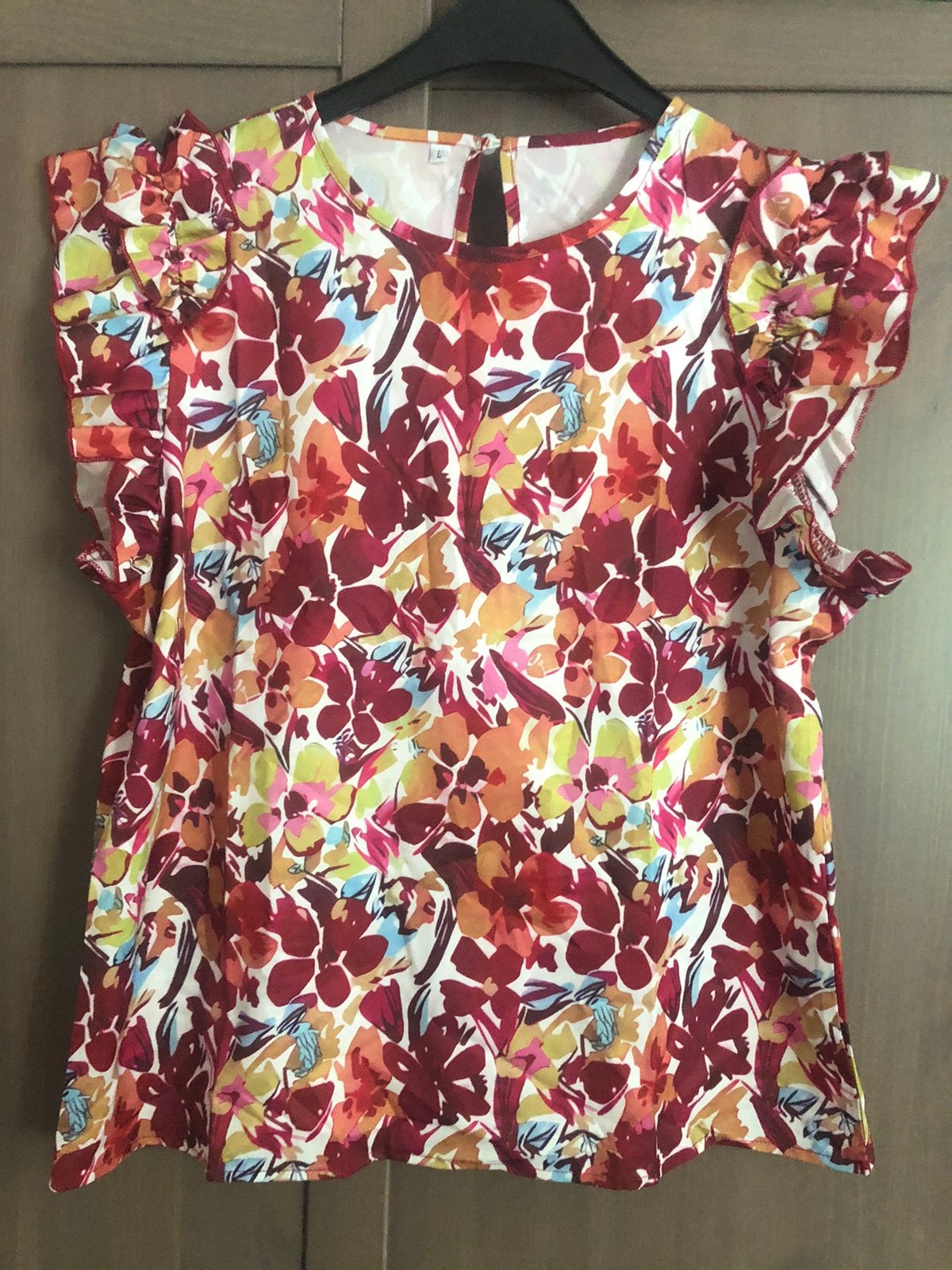 Zomer top multi color roze met ruffles L NIEUW, Maat 42/44 (L), Nieuw, Ophalen of Verzenden, Korte mouw