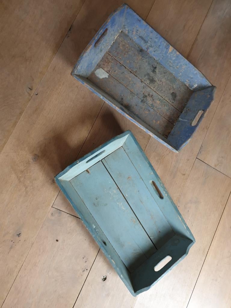 Brocante  mangelbakken sleets blauw, Ophalen of Verzenden, Minder dan 50 cm