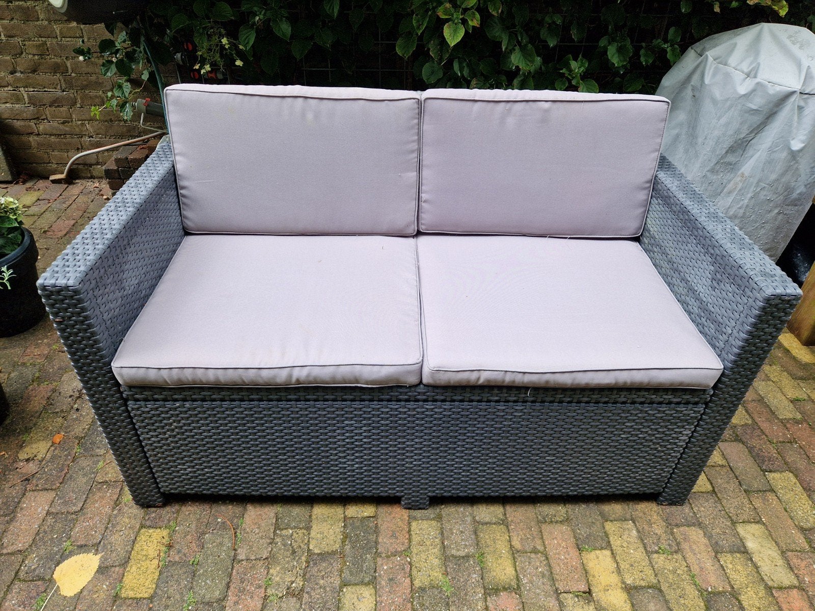Allibert Tuinbank Grijs - 128x62x76cm - Verweerd Kunststof, Ophalen, Gebruikt, Kunststof