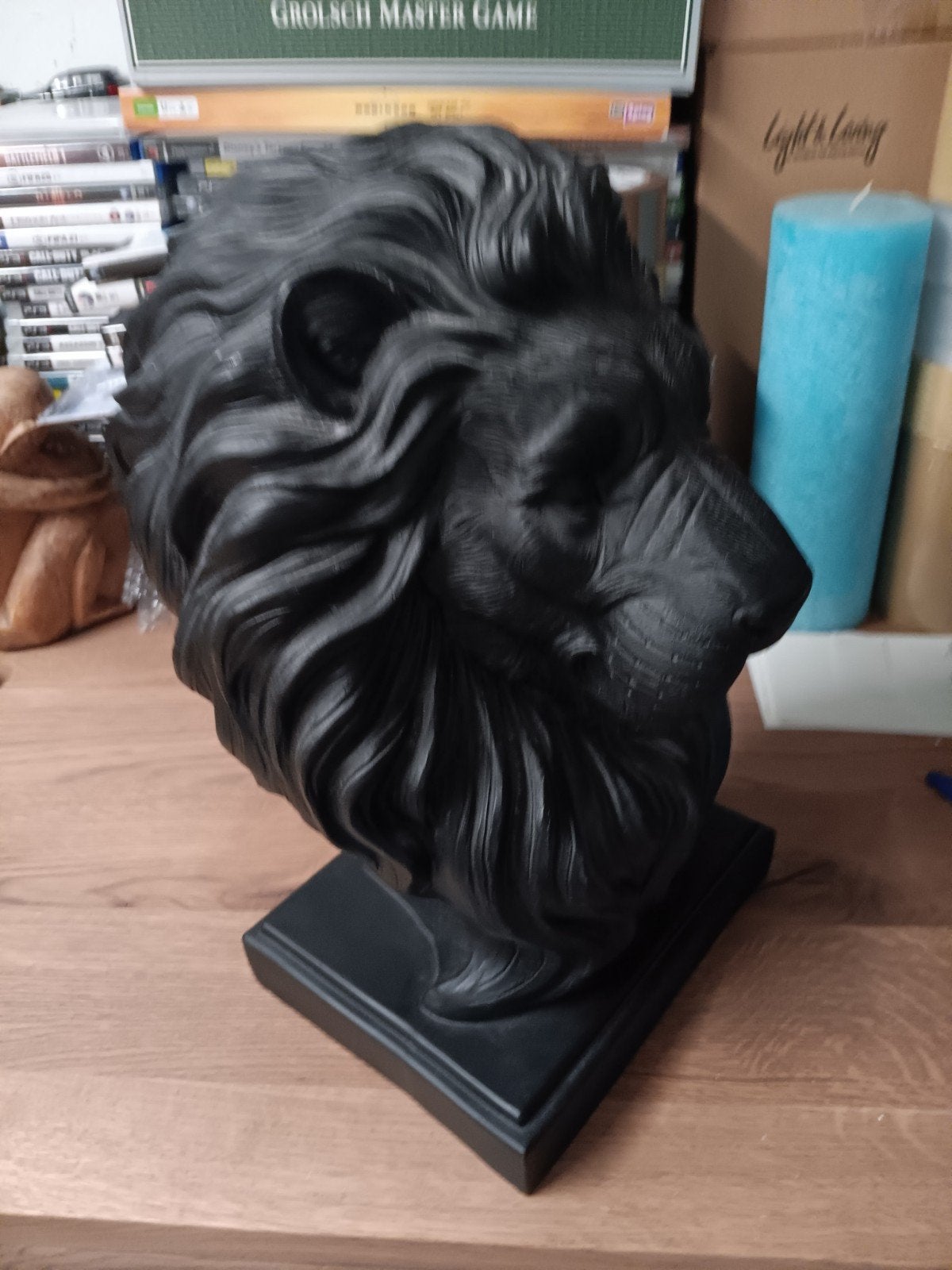 Zwarte Leeuwenkop Buste - Decoratief Beeld, Antiek en Kunst, Kunst | Beelden en Houtsnijwerken, Buste, Kunststof, Ophalen of Verzenden