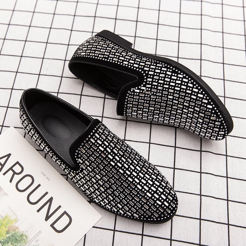 Zwarte heren loafers met zilveren bergkristal / glitter, Verzenden, Nieuw, Zwart, Loafers