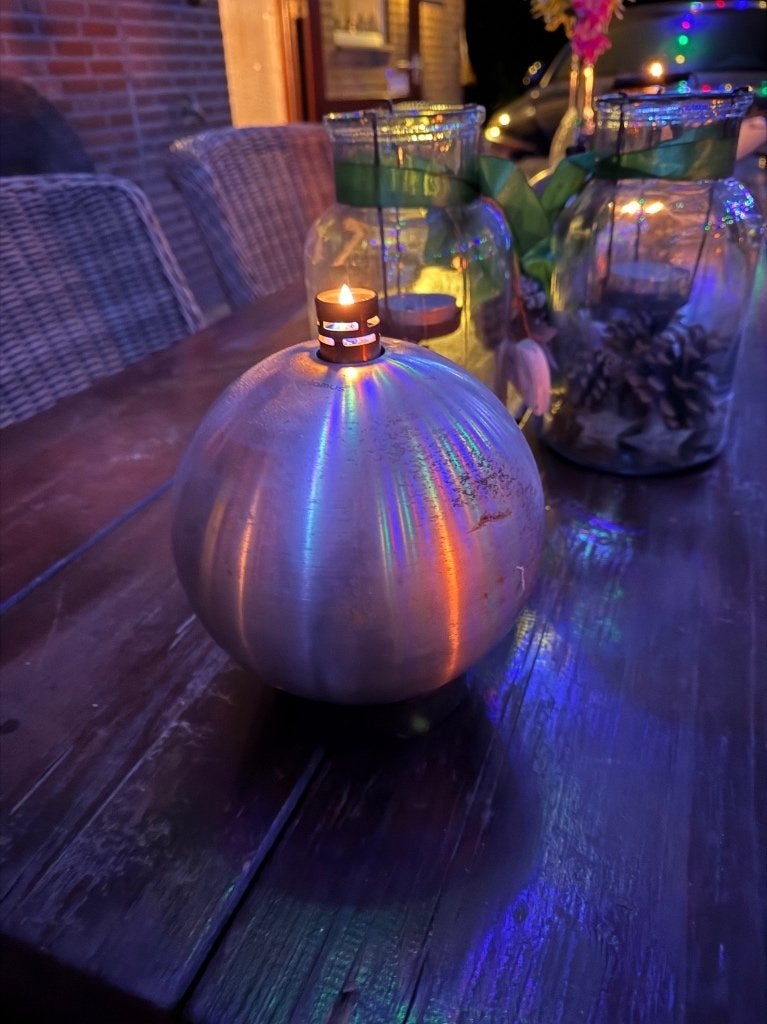 Olielamp rvs bol, Tuin en Terras, Zonne-energie, Minder dan 50 watt, Staande lamp, Ophalen of Verzenden