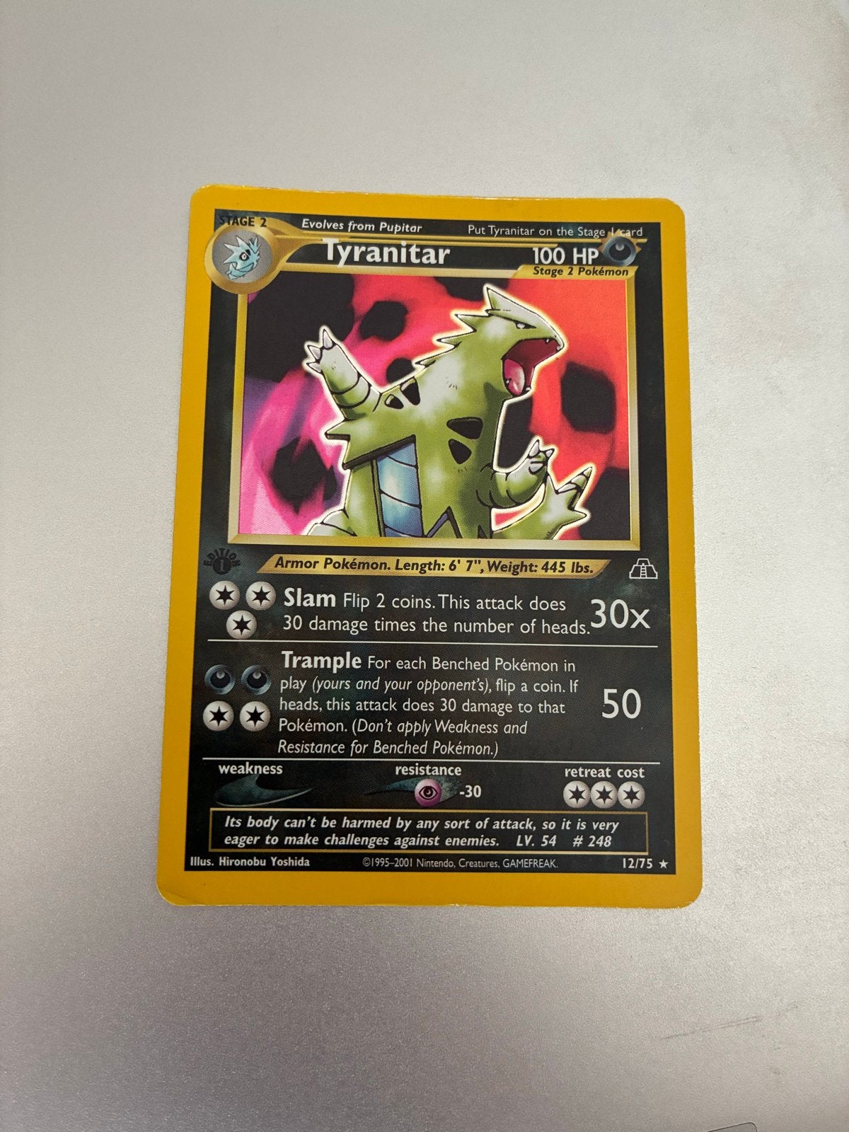 Neo Discovery Tyranitar 12/75 Holo First Edition, Ophalen, Gebruikt, Losse kaart, Foil