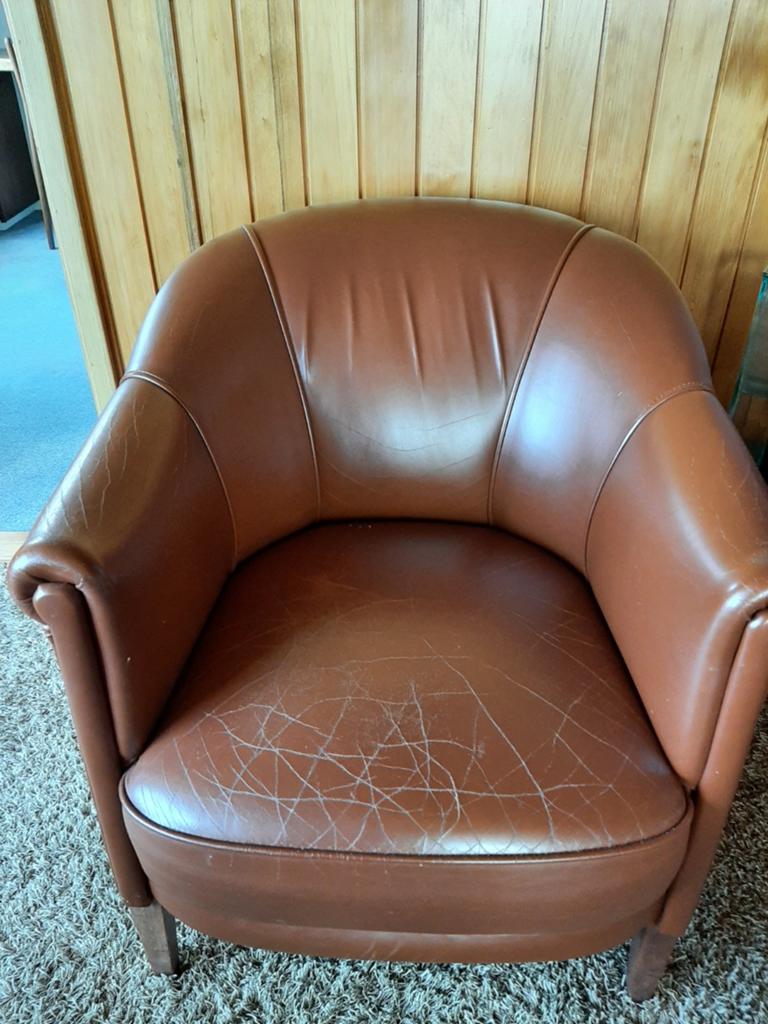 Leren fauteuil - met sporen van tijd!, Ophalen, Gebruikt, Klassiek, Vintage, 75 tot 100 cm