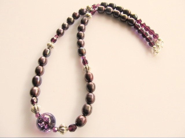 Ketting Peacock Purple parels-kristalglas-kralen tin zilver, Paars, Nieuw, Zilver, Ophalen