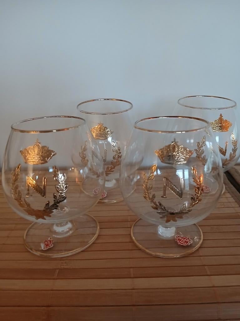 Set van 4 Napoleon Brandy Glazen bladgoud italy, Ophalen of Verzenden