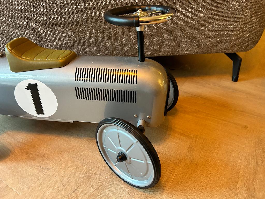 Retro Loopauto Zilver, Kinderen en Baby's, Speelgoed | Buiten | Voertuigen en Loopfietsen, Ophalen of Verzenden, Gebruikt